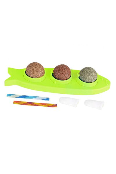 Keriee Set de jucării cu 3 bile catnip și 2 periuțe de dinți Keriee, multicolor, plastic/textil
