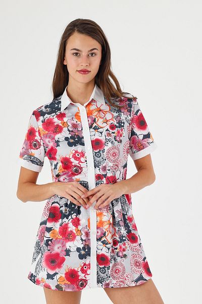 FİDEY Women's Shirt Dress Flower Satin