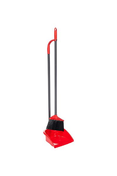 Vileda Plastic and Metal Dustpan with Long Handle Broom Black and Red