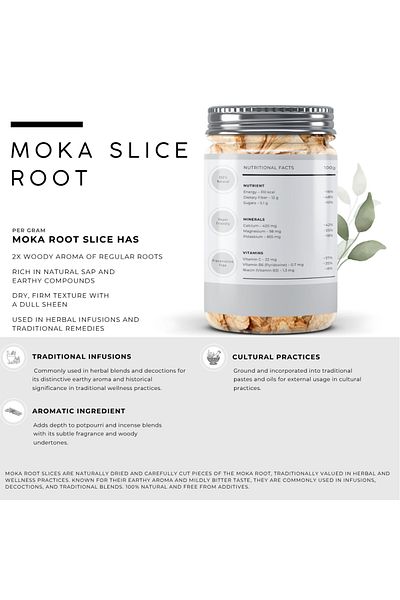 AWAFI MILL Moka Root Slice | Naturally Dried -(Bottle of 100 gram / 3.5 Oz)