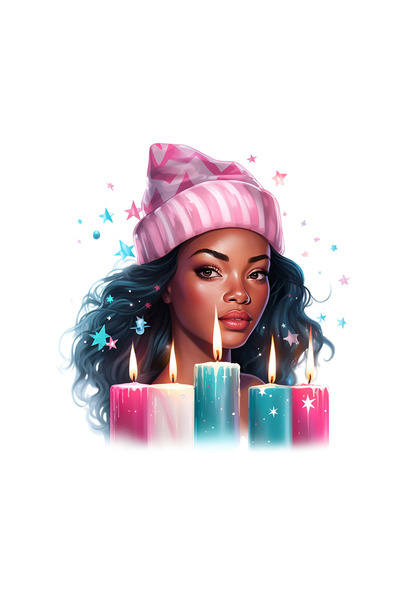 INOVATIX Set de 8 piese, autocolant de Crăciun roz albastru Fetiță cu lumânăr...