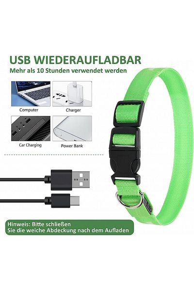 HXDSUP dog collar, LED, nylon, green/black, size XL