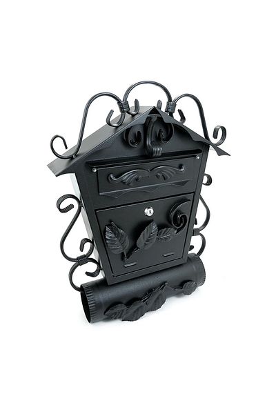 damech Mailbox, With Oblique Newspaper Slot, Forged Elements, Black, B5 Format, 38x12.5x51.5 Cm,
