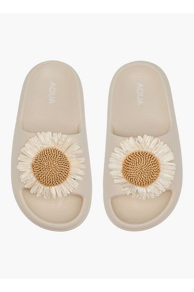 Aqua Girls Floral Accent Slip-On Slides