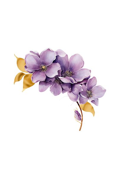 INOVATIX Set de 8 piese, autocolant crenguță aurie cu flori mov, INOVATIX®. 6 cm