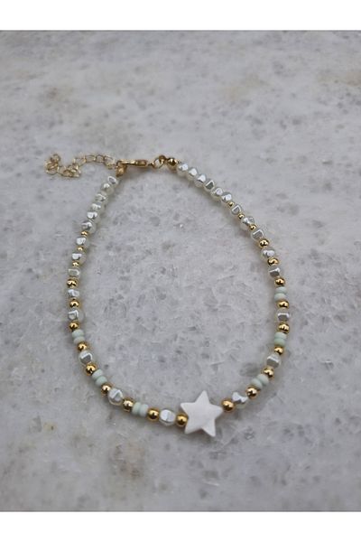 Gülşah'ın Takıları Star Detailed Beaded Women's Anklet – Elegant Summer Foot Jewelry
