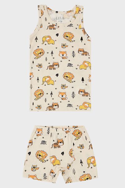 Lela Patterned Stretch Cotton Crew Neck Singlet Boxer 2-Piece Underwear Suit Men's Children's Suit 6651010