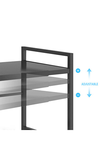 Quasar & Co. Raft suport cuptor microunde ajustabil, organizator bucatarie, 2 polite lemn, 40-60x32x78.5cm,negru