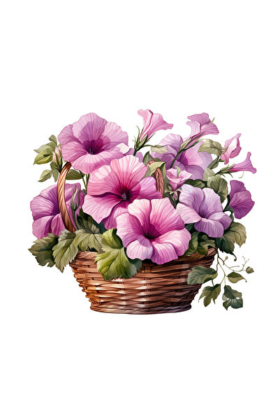 INOVATIX Set de 8 piese, Sticker Coș de răchită cu petunii roz, INOVATIX®. 6 cm