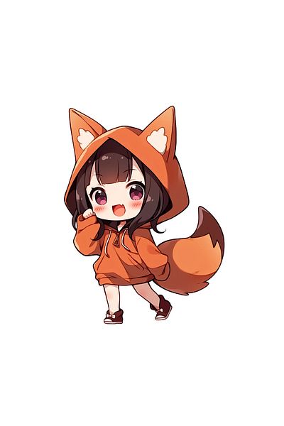 INOVATIX Set de 8 piese, autocolant Chibi Girl Fox, INOVATIX®. 6 cm