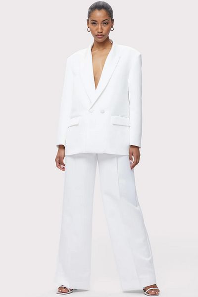 Herve Leger PANTALONI LARGI DIN SATIN DUCHESĂ - HERVE LEGER - 6, ALB