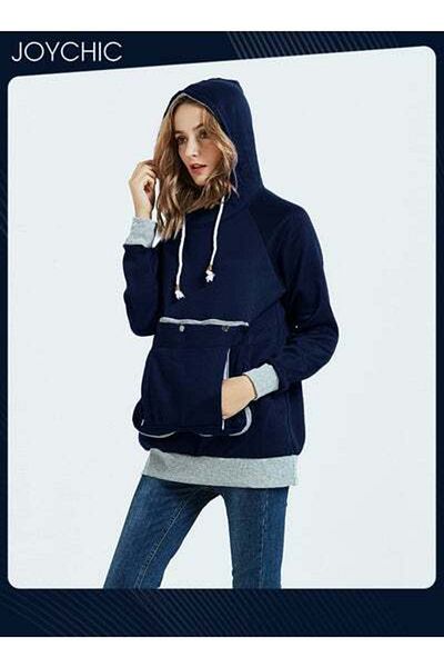 HALAMODO Women Warm Loose Medium Length Style Casual Pullover Long Sleeve Hoodie with Large Pocket Navy Blue