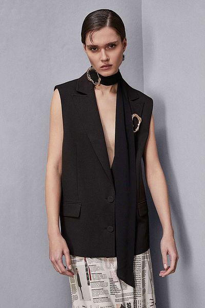 Patrizia Pepe OVERSIZED LONG VEST - PATRIZIA PEPE - 40, BLACK