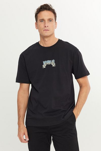 WRANGLER 100% памучна тениска с широк крой и кръгло деколте, черна