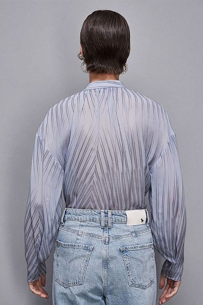 Patrizia Pepe STRIPES TRANSPARENT SHIRT - PATRIZIA PEPE - 46, BLUE