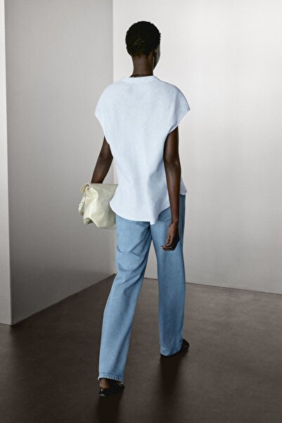 Massimo Dutti Açık yaka %100 keten dökümlü bluz