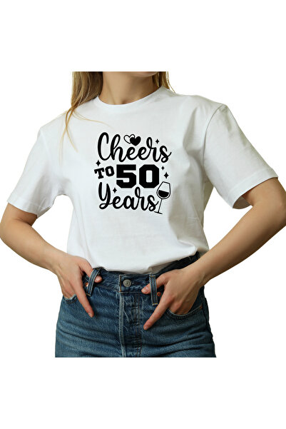 OEM Tricou Dama mesaj amuzant, Zi de nastere 50 ani La multi ani, alb, marimea S