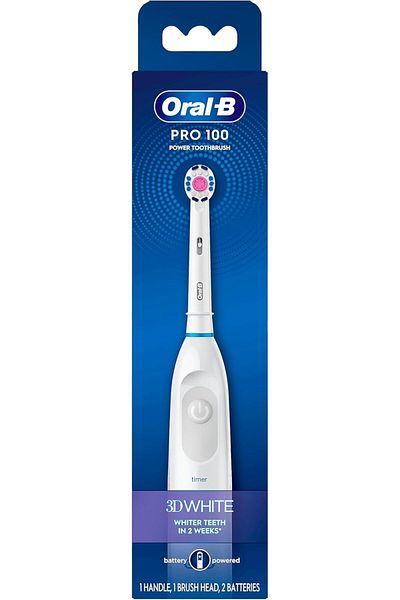 Oral-B Pro 100 3D White, Battery Powered Electric Toothbrush, White
