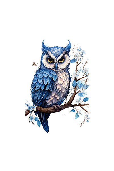 INOVATIX Set de 8 piese, autocolant Bufniță albastră cu flori albastre, INOVATIX®. 6 cm