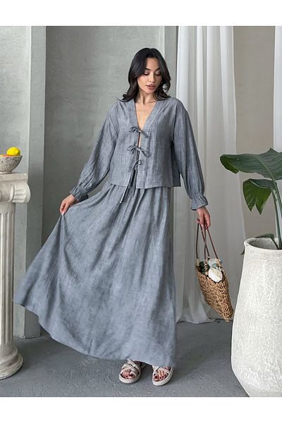 MD trend Women's Lace-Up Blouse - Skirt Set