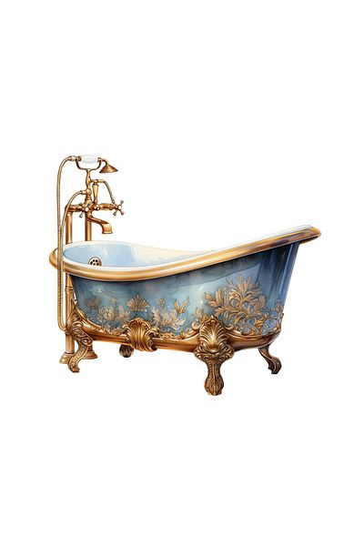 INOVATIX Set of 8 pieces, Vintage blue bathtub sticker with gold decorations, INOVATIX®. 6 cm
