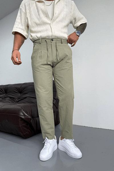 LU-MİLA High Quality Raw Linen Boyfriend Black Pants