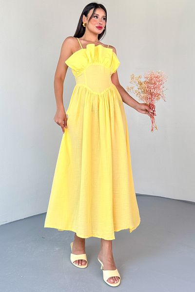 Cappmoda ELB-01807 Κίτρινο μπούστο μπούστο από μουσελίνα με λουράκι