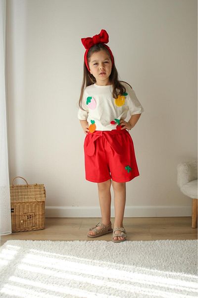 jeliboomkidswear Fruit Embroidered Shorts Bottom Top Summer Girl's Set