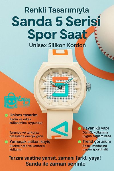 Enjoy Sports Wristwatch with Colorful Design Sanda 5 Series Sports Watch Unisex Silicone Cord