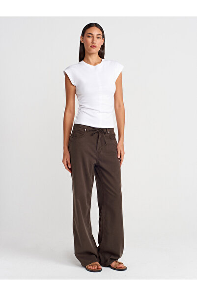 Dilvin 31875 T-Shirt με λεπτομέρεια ραφής-Λευκό