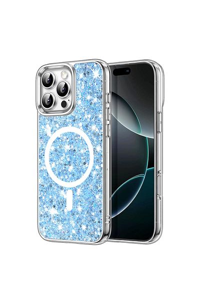 Techsuit Carcasă pentru iPhone 16 Pro - Techsuit Sparkly Glitter MagSafe - Albastră