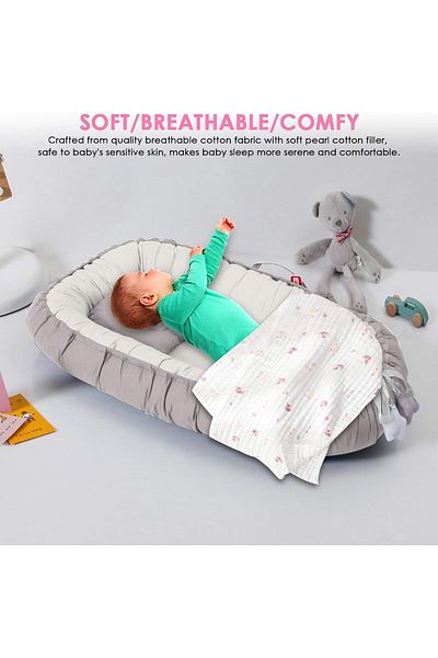 Saharaz Baby Sleeping Bed,Cotton Soft,Removable and Breathable,Prevents Tossing and Turning,Gray