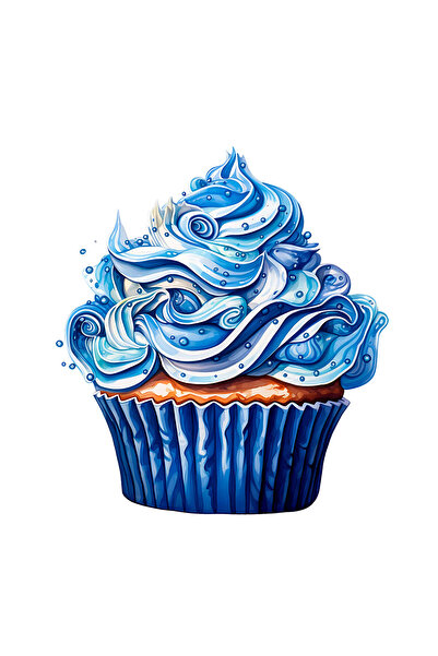 INOVATIX Set de 8 piese, Autocolant brioșă cu cremă și bomboane albastre, INOVATIX®. 6 cm