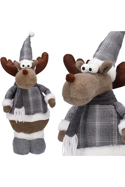 jumi Christmas Decoration, Checkered Reindeer, Brown and Grey, White Fur, 20x50 Cm,