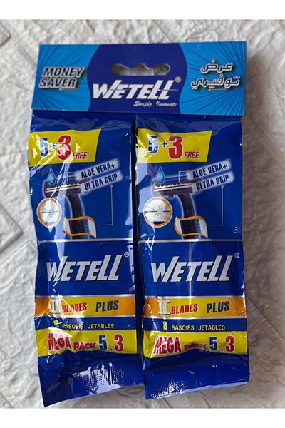 WETELL Wettel Plus 5+3 Free Razor Blades - Smooth and Safe Shave for Sensitive Skin (2 Pack)