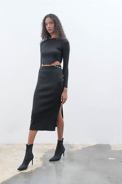 Kokosh moda Maje Back Chain Detail Skirt Blouse Set 9884