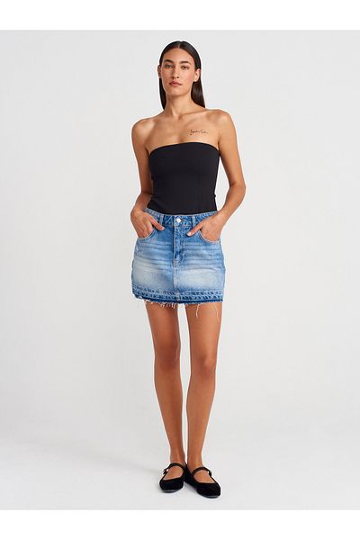 Dilvin 80586 Mini fustă din denim cu desen Uc Division - Albastru