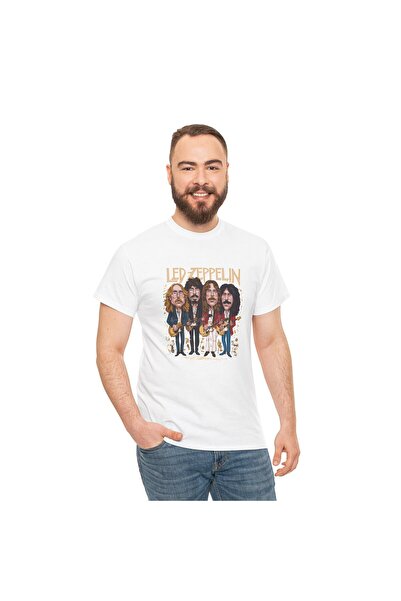 OEM Tricou personalizat Music, alb, bumbac, Led Zeppelin, marimea M