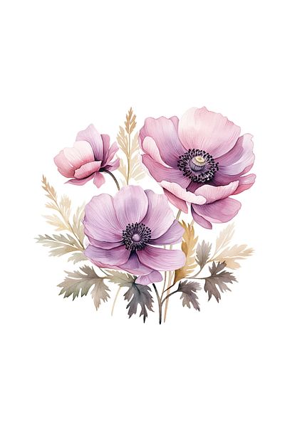 INOVATIX Set de 8 bucăți, Sticker Buchet de anemone roz cu frunze, INOVATIX®. 6 cm