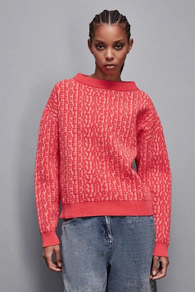 Patrizia Pepe Bluză cu imprimeu moale și logo - - XL, Coral