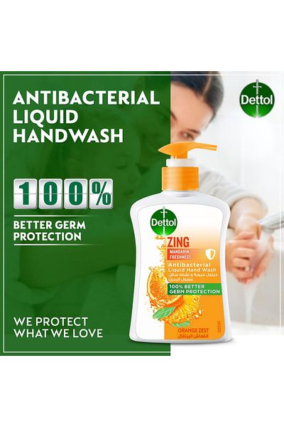Dettol Zing Mandarin Freshness Liquid Hand Wash Orange Zest Scent 200 ml