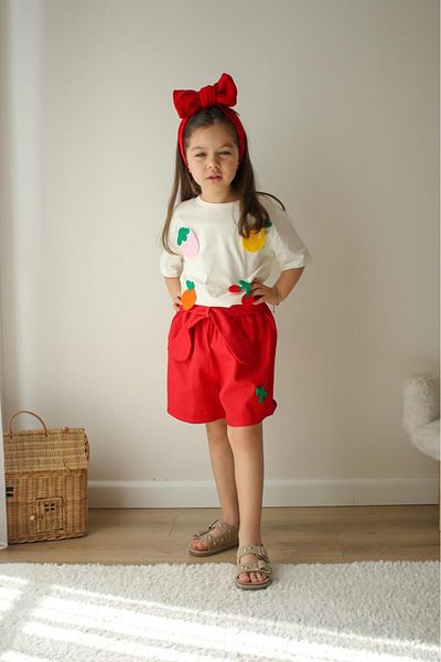 jeliboomkidswear Fruit Embroidered Shorts Bottom Top Summer Girl's Set
