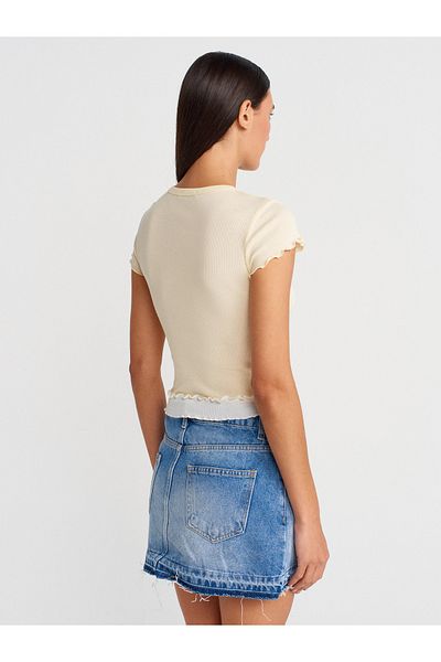 Dilvin 31876 Couple Look Short Sleeve Top-Light Yellow