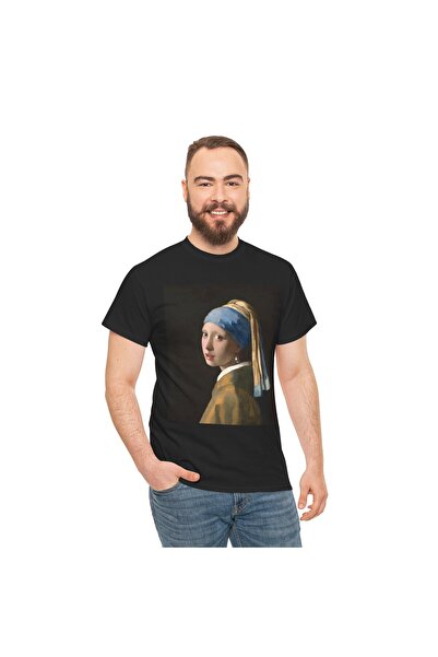 OEM Tricou personalizat Johannes Vermeer, Fata cu o perlă în ureche, negru, m...
