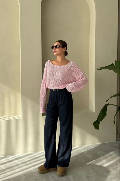 My Blog Navy Blue Idole Belted Palazzo Trousers - 3510