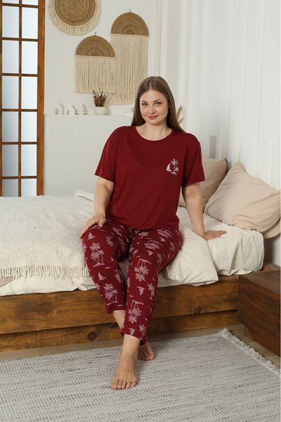 TAMPAP Viscose Fabric Women's Plus Size Short Sleeve Pajamas Set