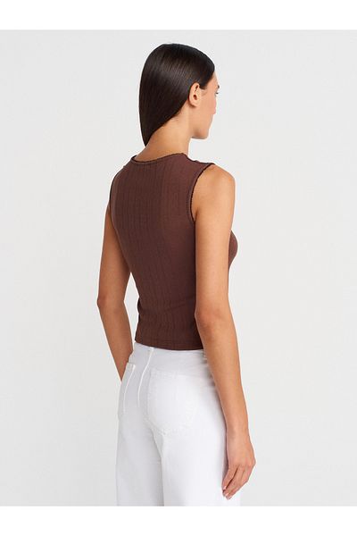 Dilvin 31835 Rose Detailed Sleeveless Ball-Light Brown