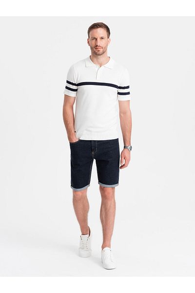OMBRE Herren Jeansshorts mit hochgekrempelten Beinen - Marineblau V1 OM-SRDS-0134 XXL