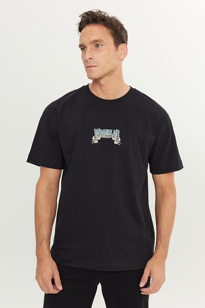 WRANGLER 100% памучна тениска с широк крой и кръгло деколте, черна