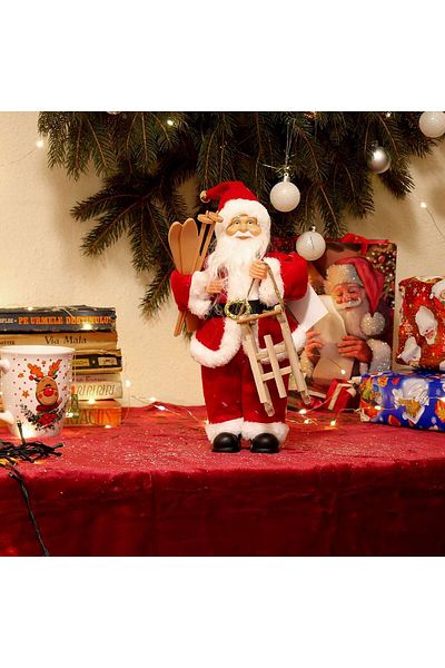 jumi Decoration, Santa Claus with skis and sleigh, 30 cm